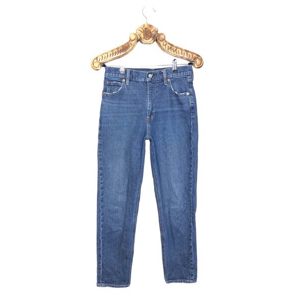 Gap Mom Jeans High Rise Medium Blue Light Distressing Tapered Loose Fit 4 27 - Picture 8 of 8